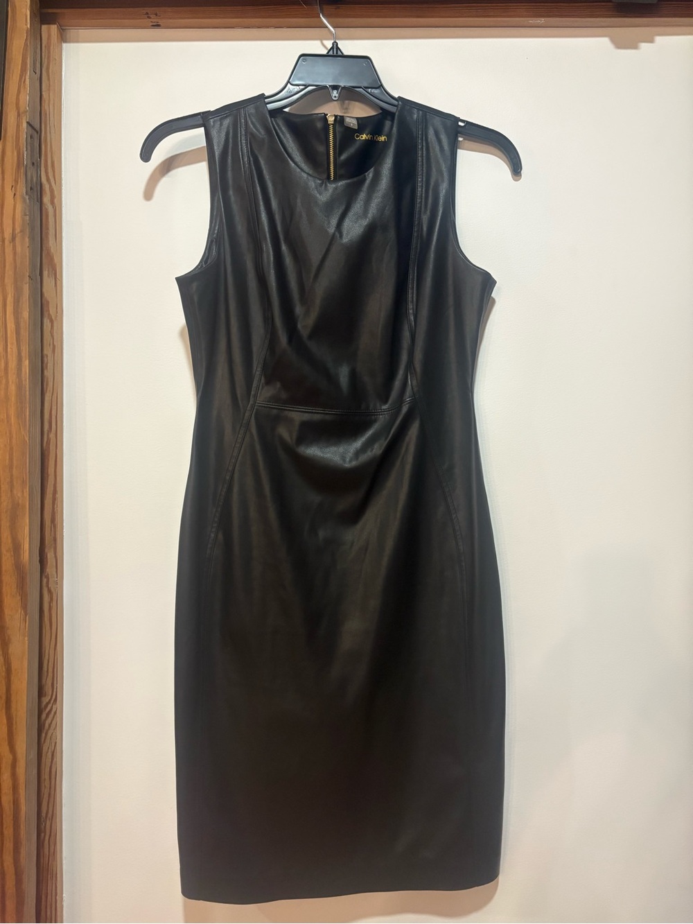 Calvin Klein Black Faux Leather Sleeveless Sheath Dress